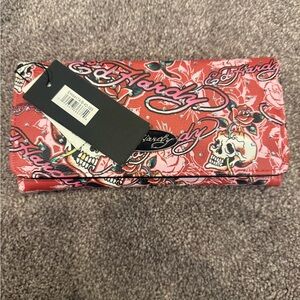 Ed Hardy Red and Pink Skull Clutch Wallet